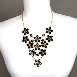 Black floral statement necklace, gold